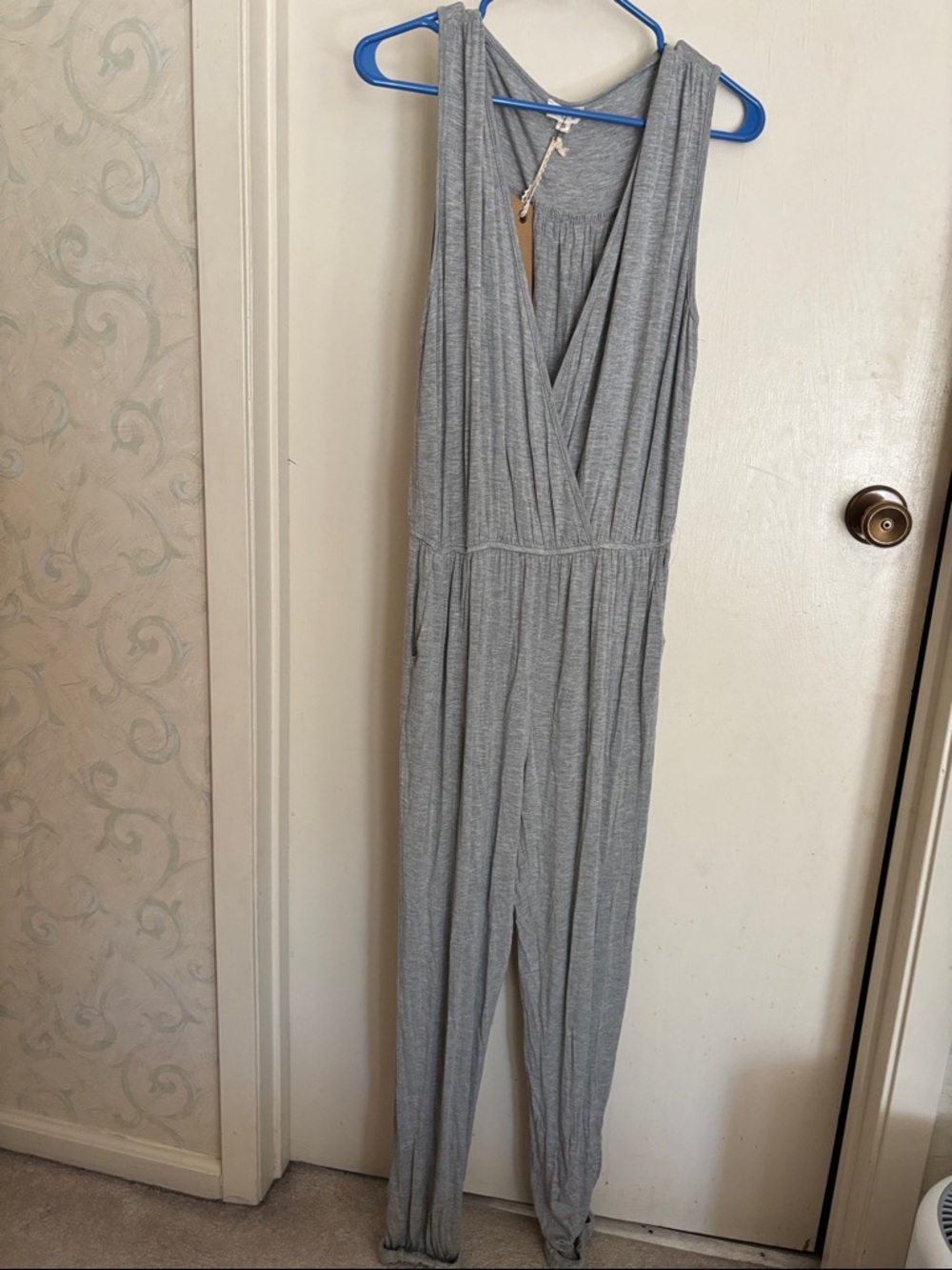 POL Light Gray Sleeveless Wrap V-Neck Jumpsuit